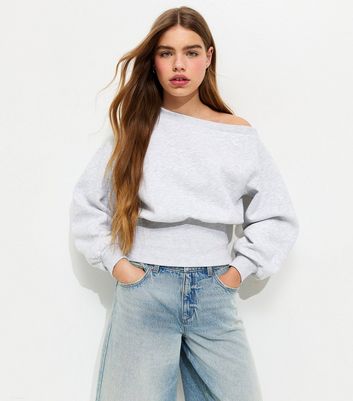 Girls Grey Cinched Waist Off Shoulder Sweatshirt