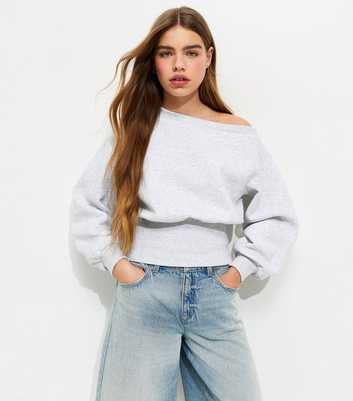 Girls Grey Cinched Waist Off Shoulder Sweatshirt