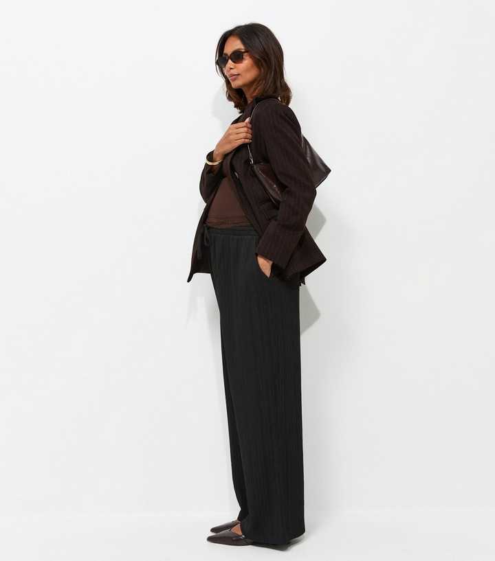 Maternity Black Crinkle Jersey Wide Leg Trousers
