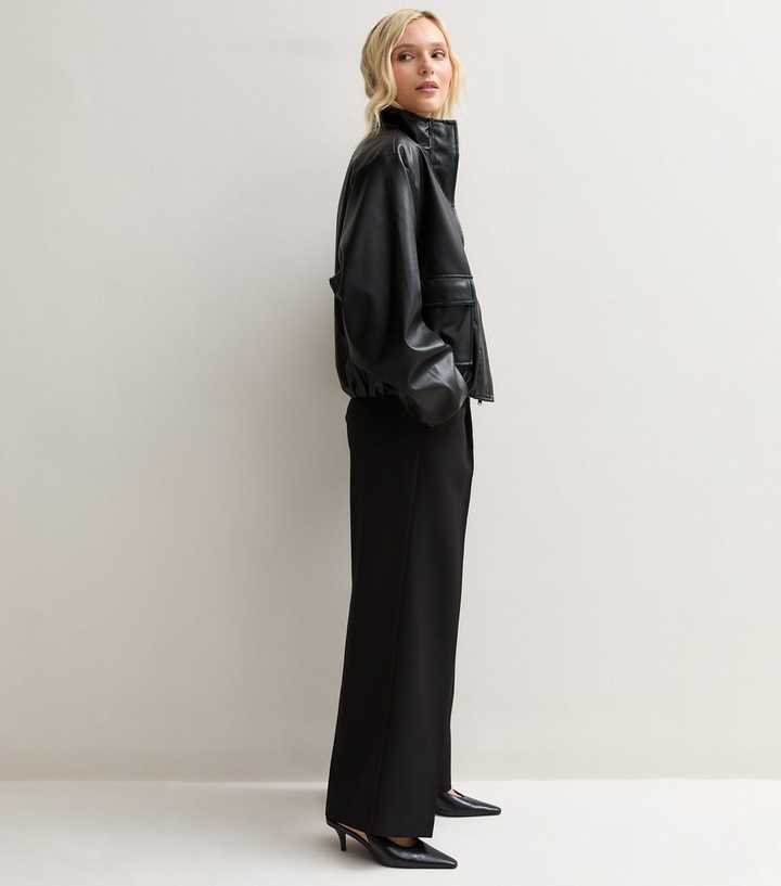 Petite Black Pull On Wide Leg Trousers