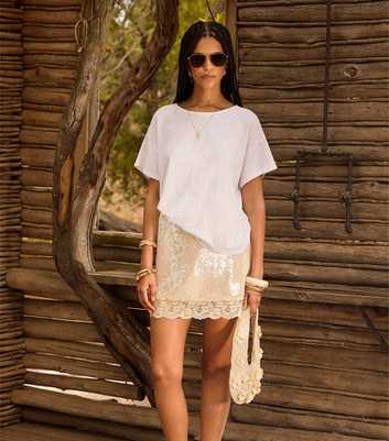Stone Sequin Lace Trim Mini Skirt