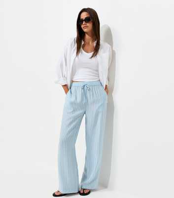 Blue Striped Wide Leg Trousers