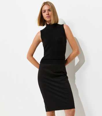 Black Ponte Midi Pencil Skirt