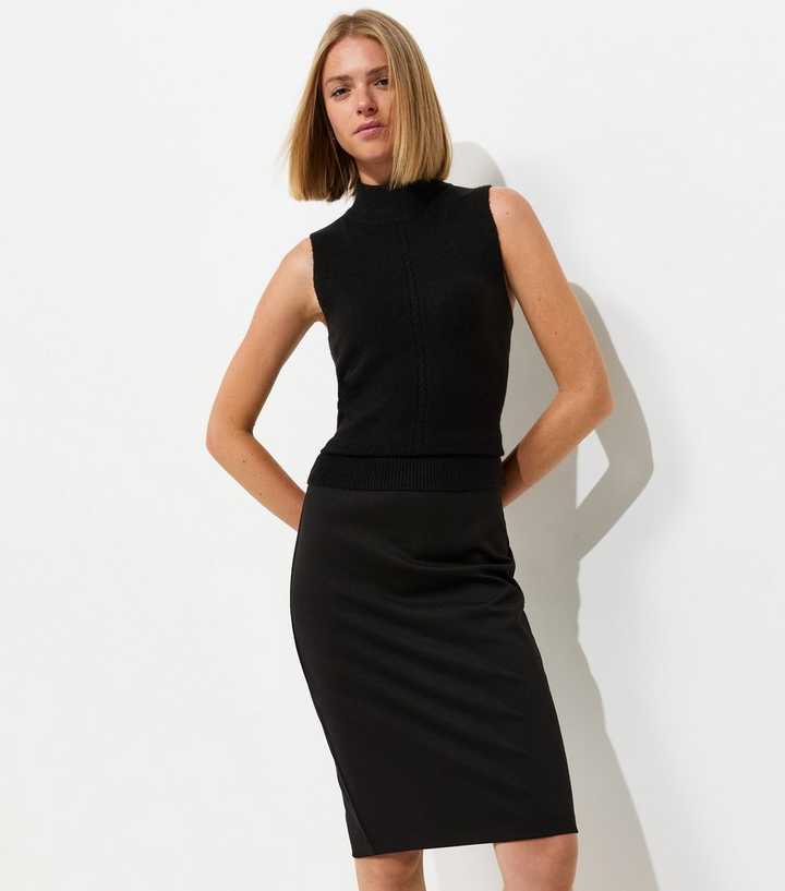 Black Ponte Midi Pencil Skirt