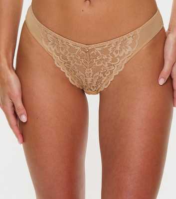 Ann Summers Oatmeal Sexy Lace Brazilian Semi-Sheer Briefs
