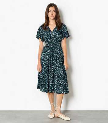 Apricot Blue Wind Flower Button Dress