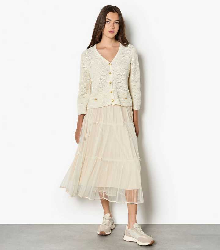 Apricot Cream Gold-Tone Button Cardigan