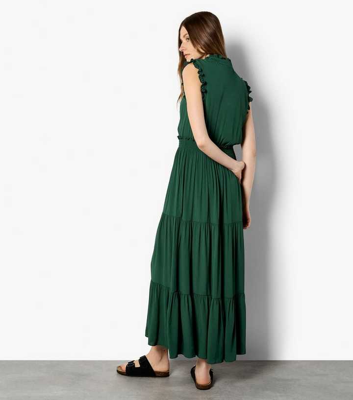 Apricot Dark Green Ruffle Tiered Midi Dress | New Look