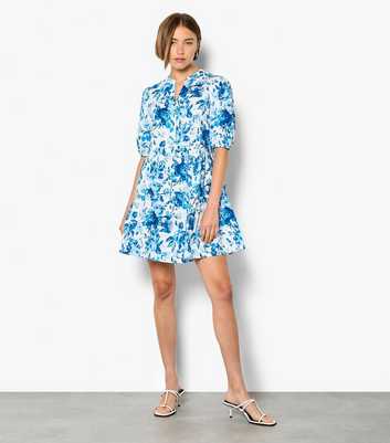 Apricot Blue Cotton Floral Tiered Mini Dress