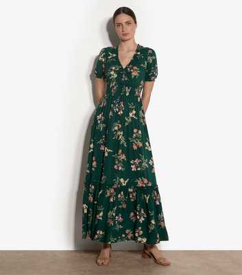 Apricot Green Watercolour Floral Print Maxi Dress