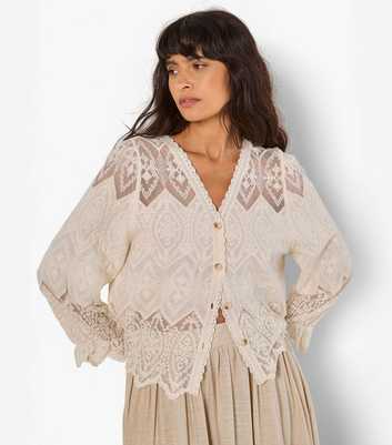 Apricot Stone Embroidered V-Neck Cardigan