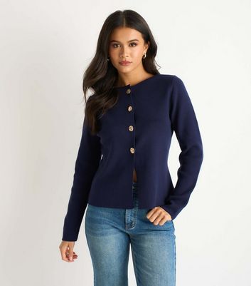 Gini London Navy Button Front Cardigan | New Look