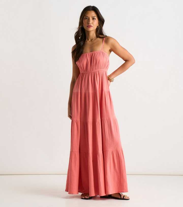 Gini London Coral Tiered Maxi Dress