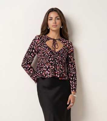 Urban Bliss Black Abstract Print Cut Out Tie Neck Top
