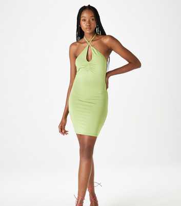 Urban Bliss Light Green Key Hole Halter Neck Mini Dress