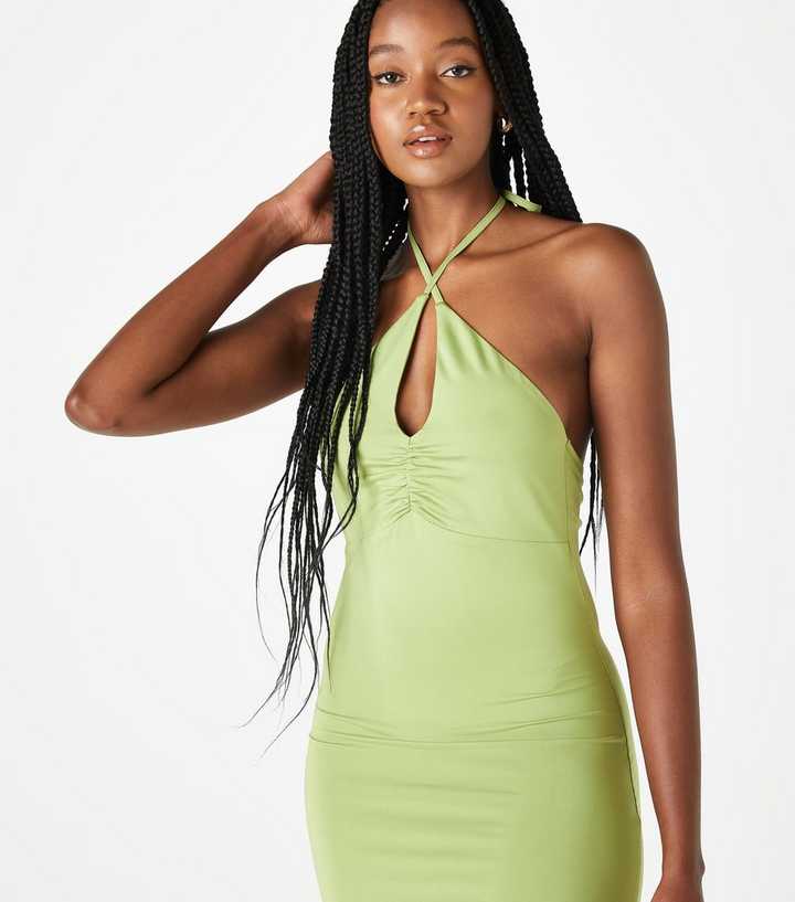 Urban Bliss Light Green Key Hole Halter Neck Mini Dress | New Look