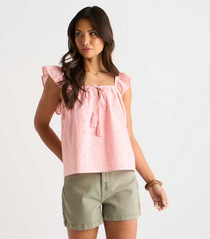 Gini London Light Pink Ruffle Trim Cami Embroidery Top