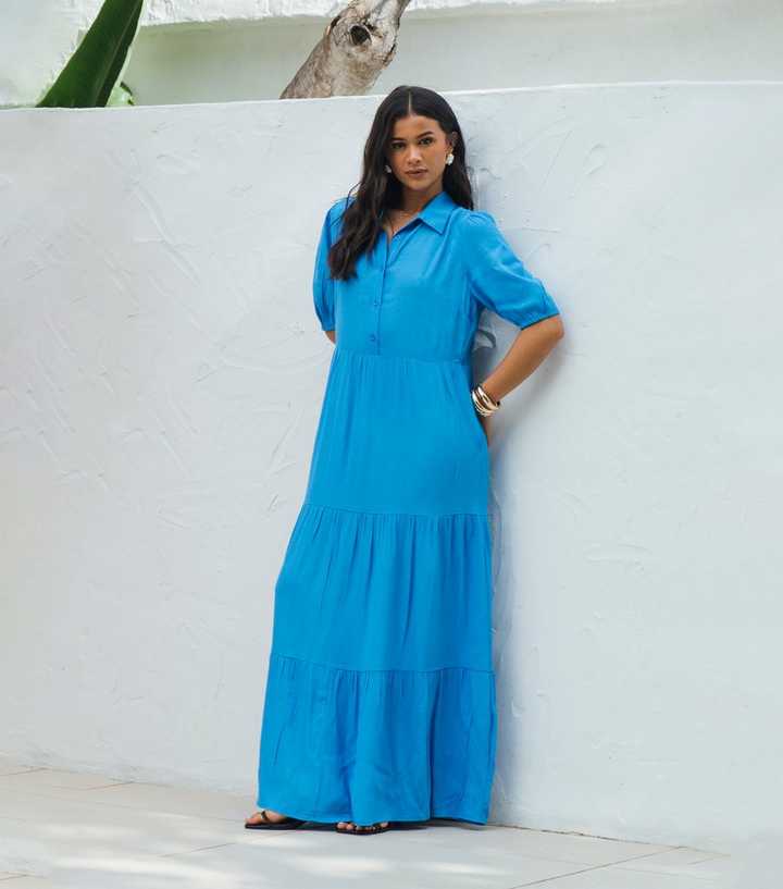 Gini London Bright Blue Button Through Skater Maxi Dress
