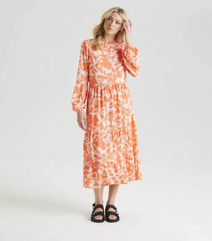 Urban Bliss Orange Floral Stencil Print Smock Dress