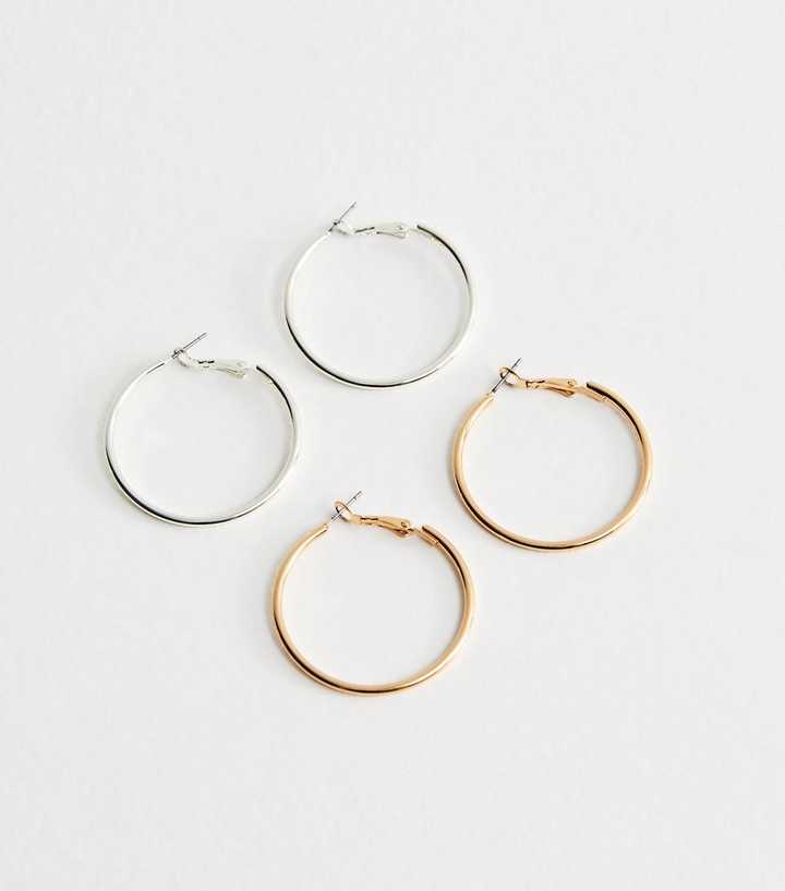 Pack of 2 Gold and Silver Tone 40mm Hoop Earrings