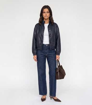 Urban Bliss Navy Faux Leather Oversized Jacket
