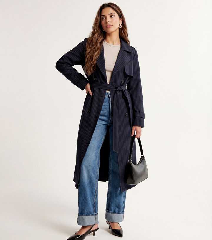 Urban Bliss Navy Striped Trench Coat