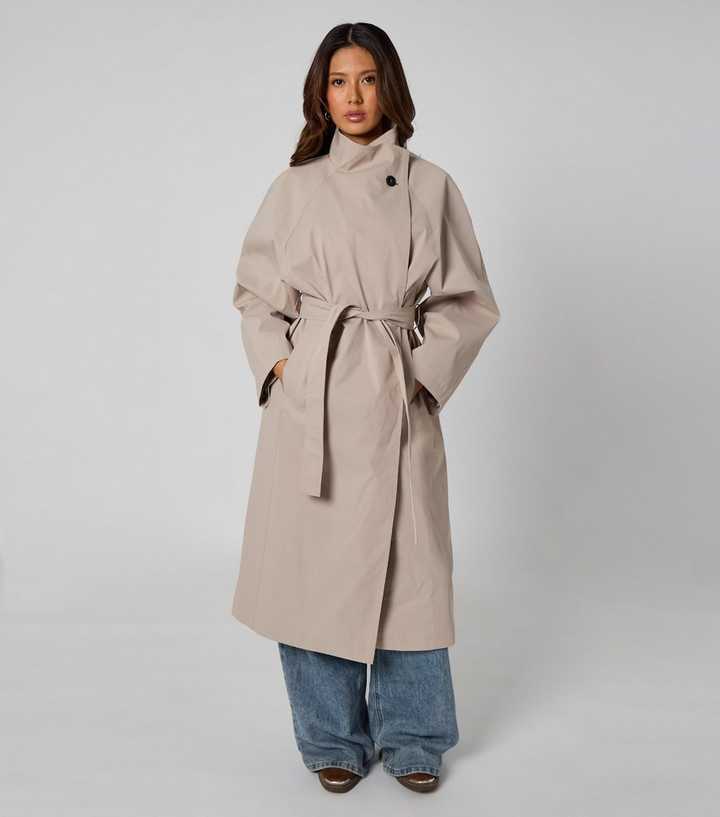 Urban Bliss Stone High Neck Belted Trench Coat
