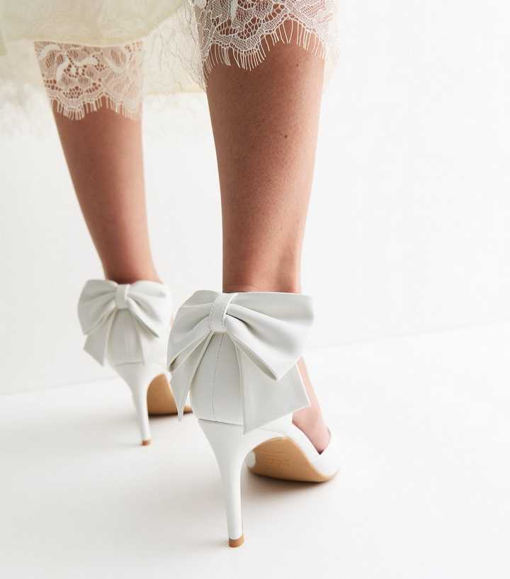 Wide Fit White Bow Ankle Strap Court Shoes