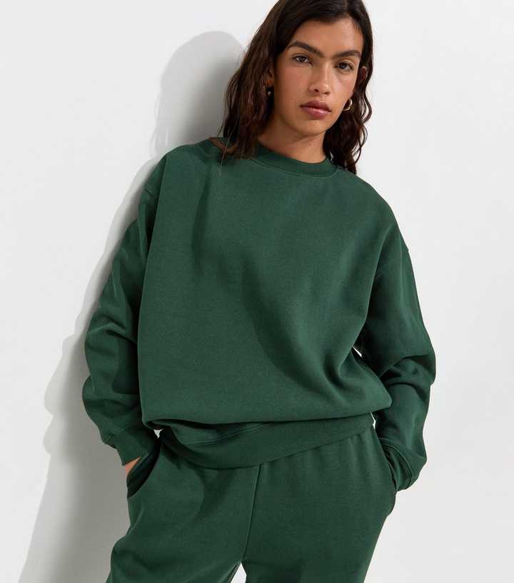 Dark Green Cotton Rich Relaxed Sweatshirt