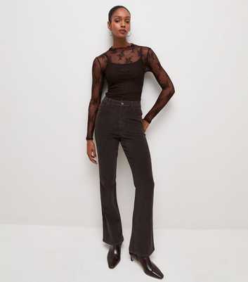 Dark Brown Cotton Corduroy Bootcut Trousers