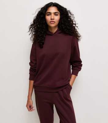 Dark Burgundy Cotton Rich Long Sleeve Hoodie