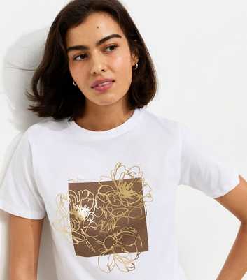 White Metallic Foil Flower Relaxed T-Shirt