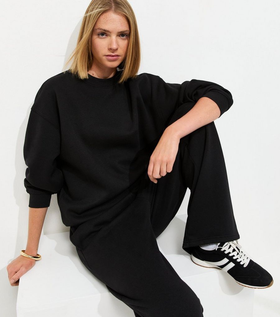 Black Cotton Rich Wide Leg Joggers