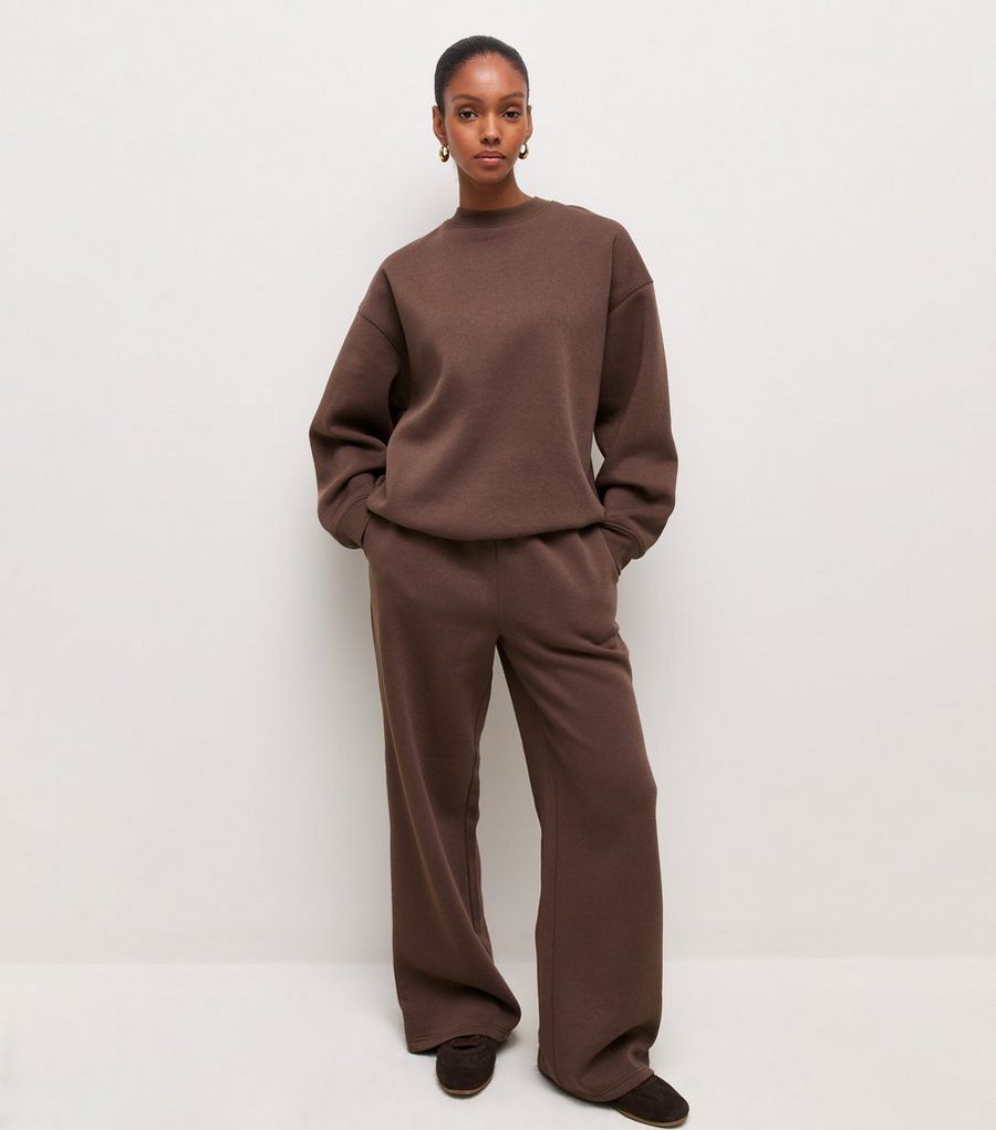 Dark Brown Cotton Rich Wide Leg Joggers — photo 1 of 1