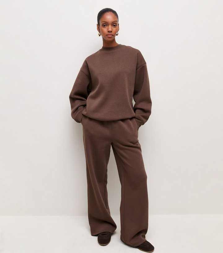 Dark Brown Cotton Rich Wide Leg Joggers