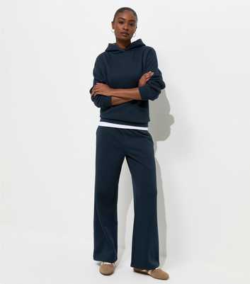 Navy Cotton Rich Wide Leg Joggers