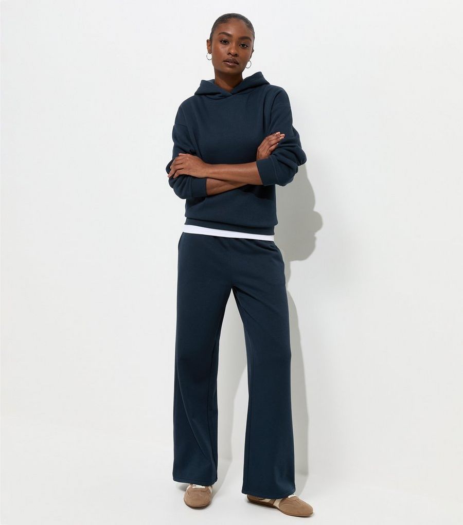 Navy Cotton Rich Wide Leg Joggers
