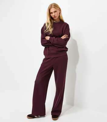 Dark Burgundy Cotton Rich Wide Leg Joggers