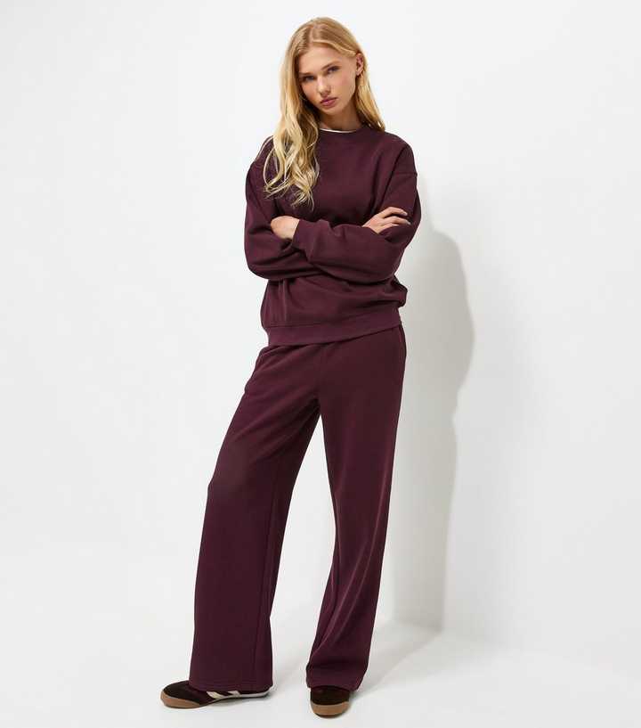 Dark Burgundy Cotton Rich Wide Leg Joggers
