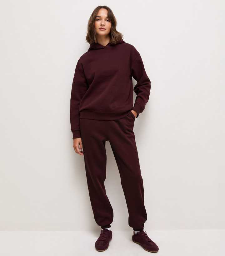Dark Burgundy Cotton Rich Cuffed Joggers