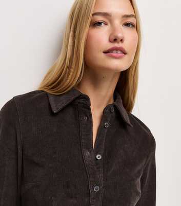 Dark Brown Cotton Rich Corduroy Fitted Shirt