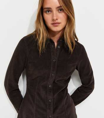 Dark Brown Cotton Rich Corduroy Fitted Shirt