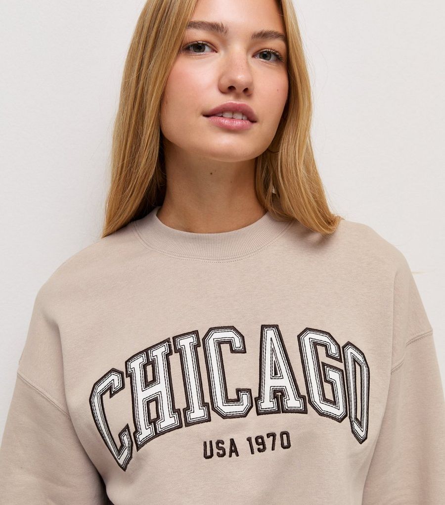 Light Brown Cotton Rich Chicago Embroidered Sweatshirt