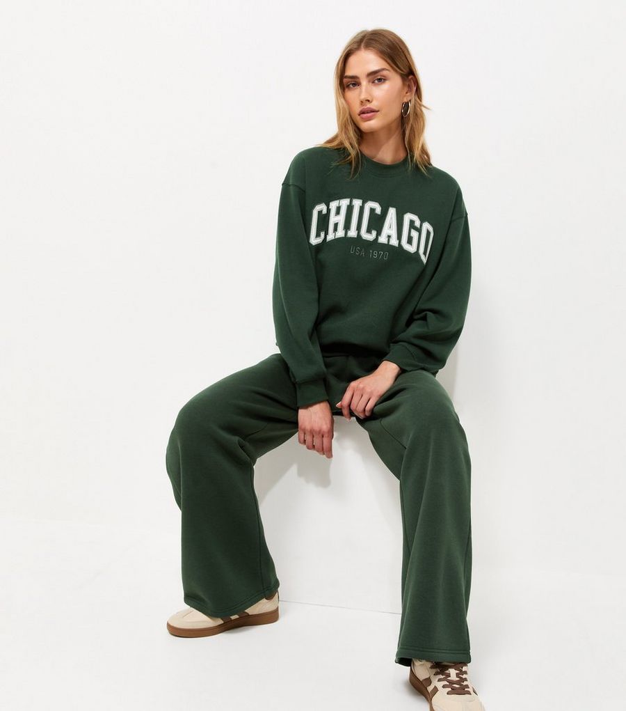 Dark Green Cotton Rich Chicago Embroidered Sweatshirt