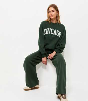 Dark Green Cotton Rich Chicago Embroidered Sweatshirt