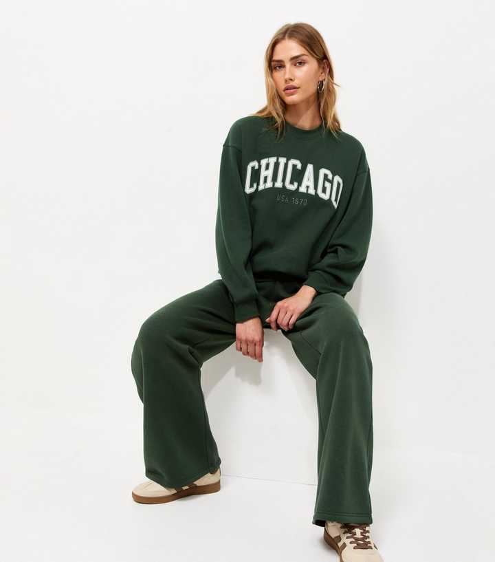 Dark Green Cotton Rich Chicago Embroidered Sweatshirt