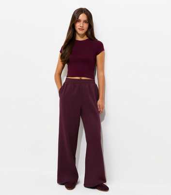 Petite Dark Burgundy Cotton Rich Wide Leg Joggers