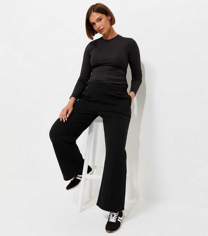 Maternity Black Cotton Rich Jersey Wide Leg Joggers