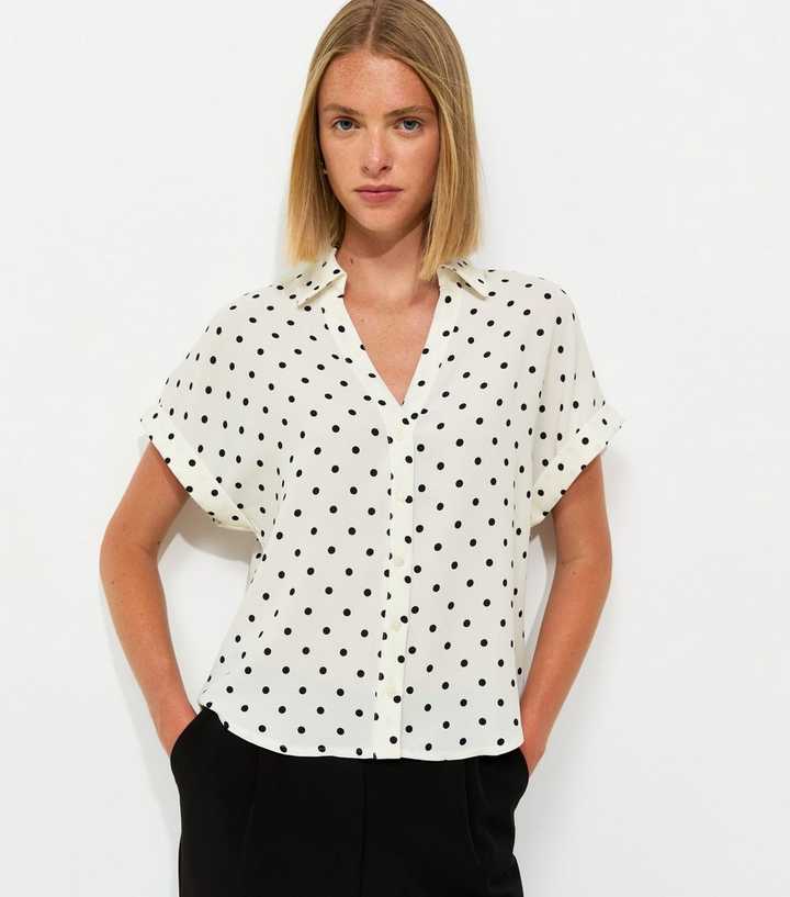 White Polka Dot Short Sleeve Shirt