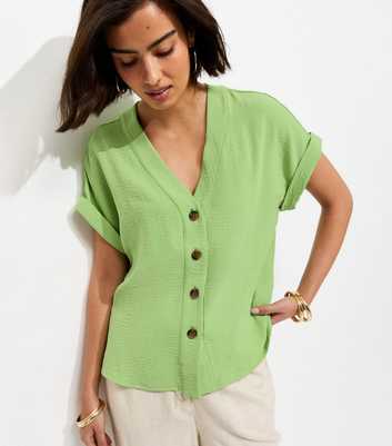Green Button Through Folded Cuff Top